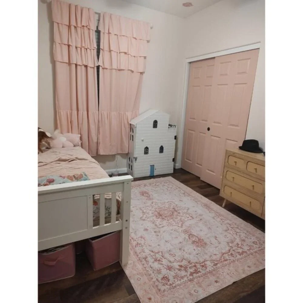 New 5x7 Pink Vintage Floral Rug Soft Washable Non-Slip Carpet for Home Decor